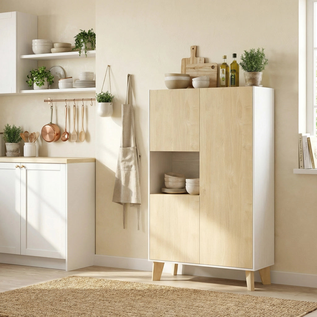 Credenza ¨C Minimal ¨C Bianco e Legno 120x40x90