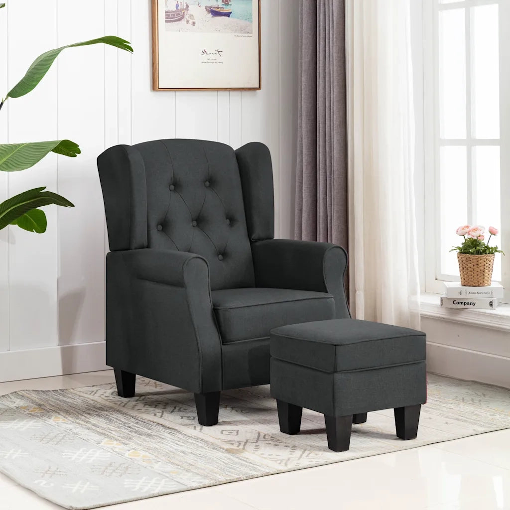 Poltrona | Sedia Relax con Poggiapiedi Grigio Scuro in Tessuto