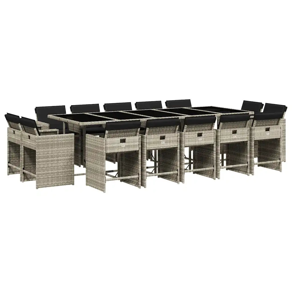 Set da Pranzo da Giardino 15 pz con Cuscini Grigio Polyrattan 3211235