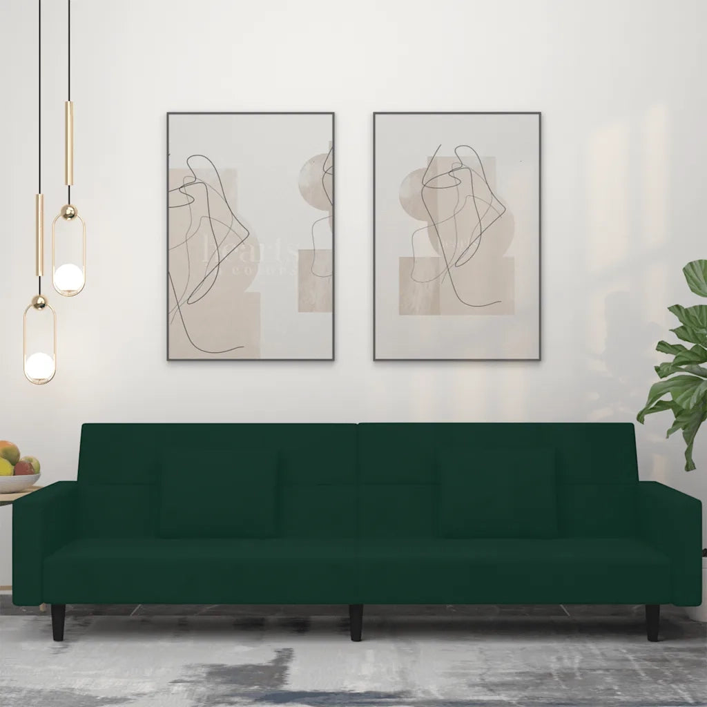 Divano letto | Sof¨¤ letto | Letto singolo a 2 Posti con 2 Cuscini Verde Scuro in Velluto