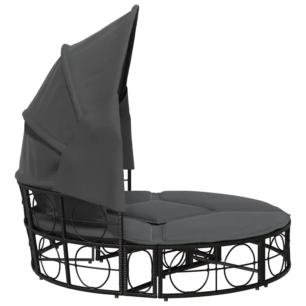 Lettino Prendisole Esterno Tetto e Cuscini Nero in Polyrattan 4108234