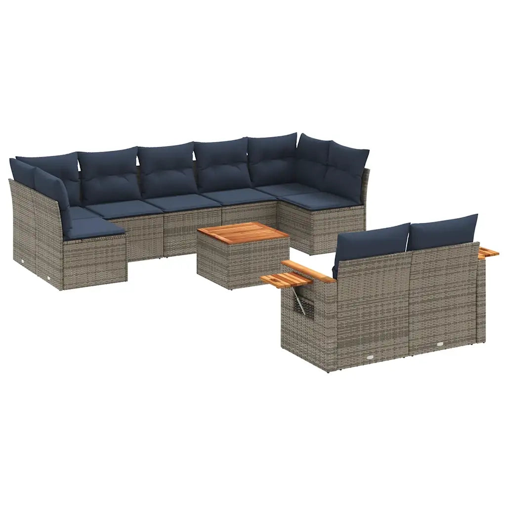 Set Divani da Giardino 10 pz con Cuscini Grigio in Polyrattan 3227139