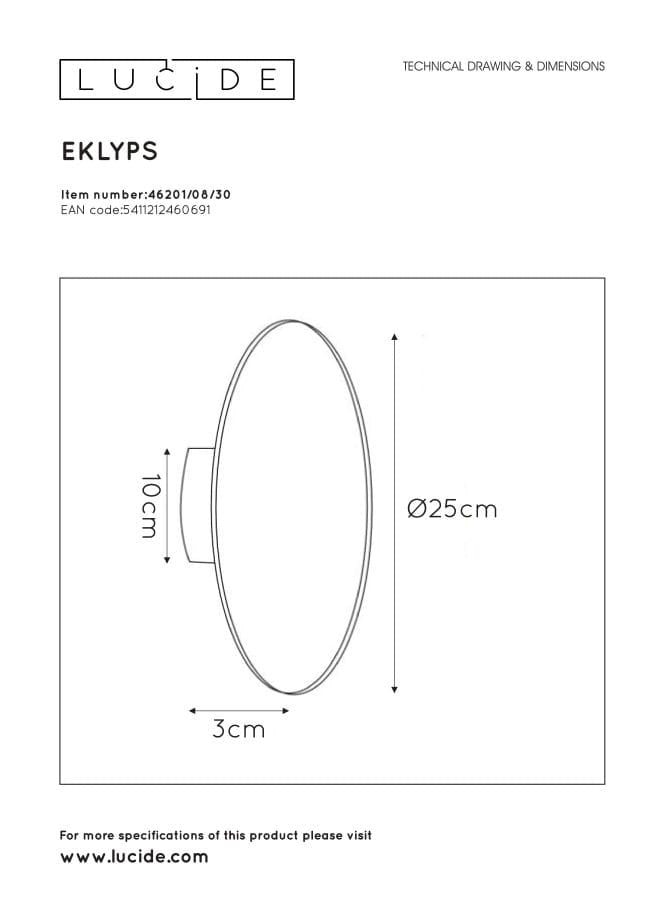 Applique Lucide Eklyps in alluminio nera LED 8W 3000K