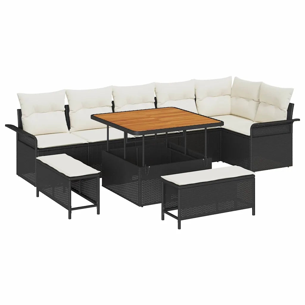 Set Divano da Giardino 9 pcs Nero e Crema 100 x 100 x 71 cm