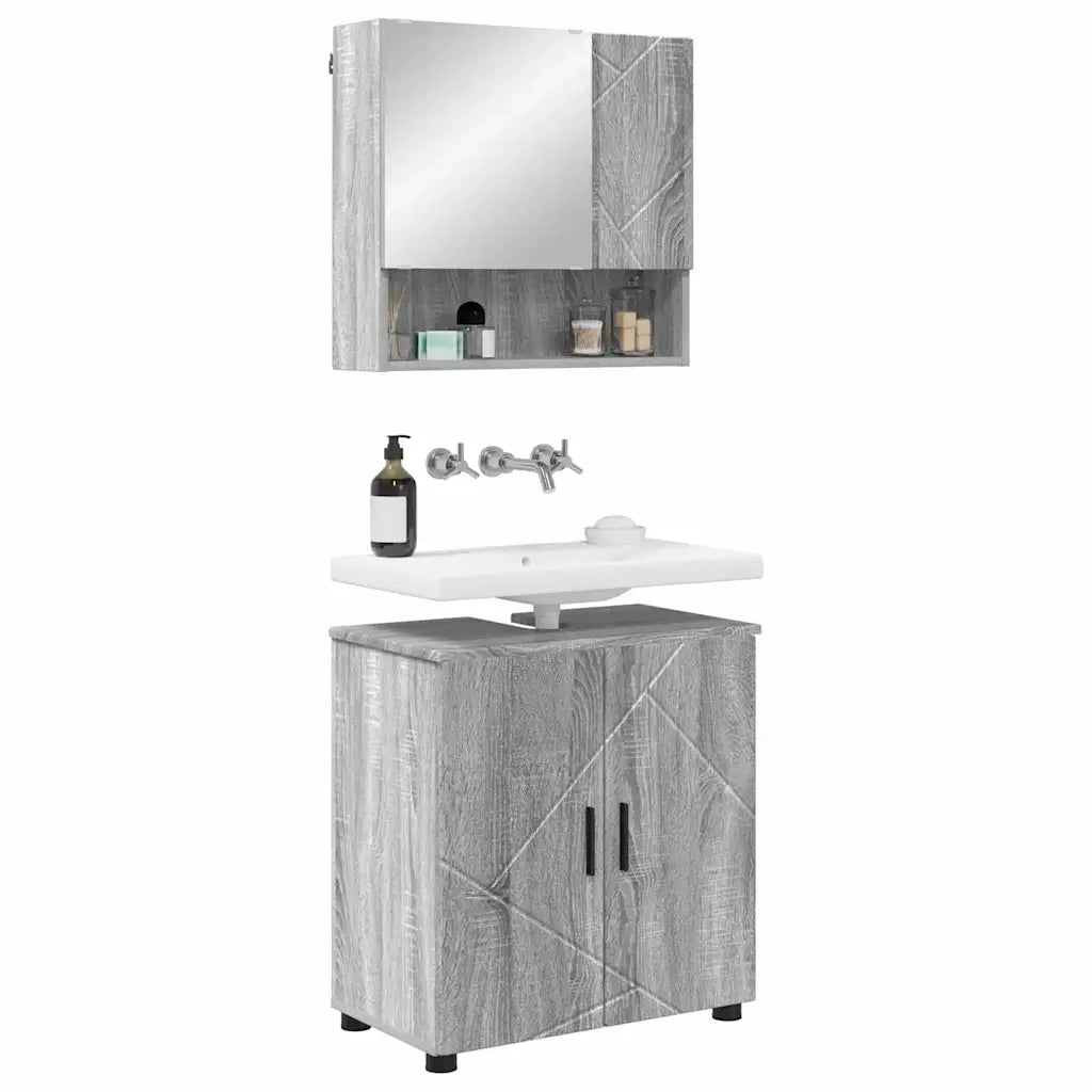 Set di mobili per il bagno con porta 2 pcs Grigio Sonoma