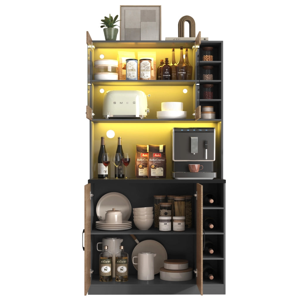 Mobile Cucina con LED ¨C MINIMAL ¨C Legno, Ripiani Regolabili, 100x47x187 cm
