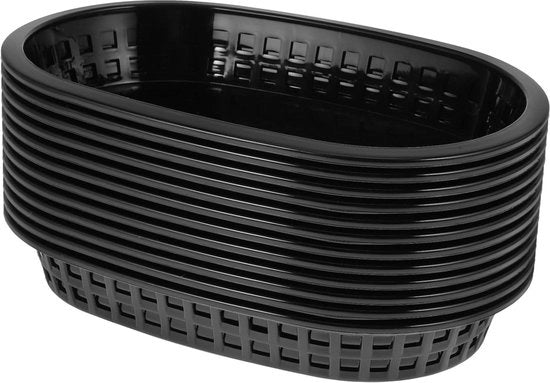 12 contenitori per pane neri - Servizio per fast food - Contenitori per cibo ovali riciclabili - Trays per hotdog - Servizio delicatessen - Pollo hamburger - Sandwich - Patat