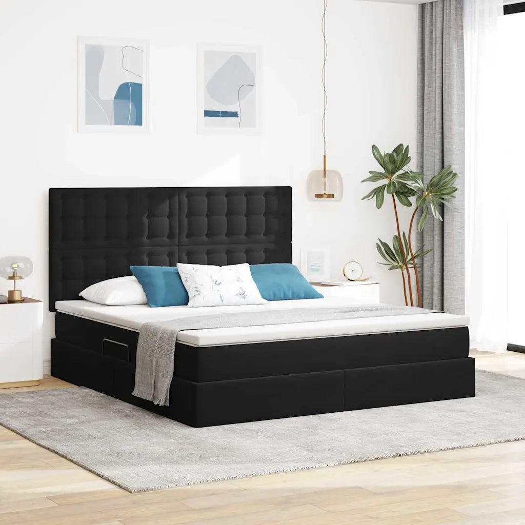Letto con contenitore e LED con led Nero 160 x 200 cm Velluto 3372797