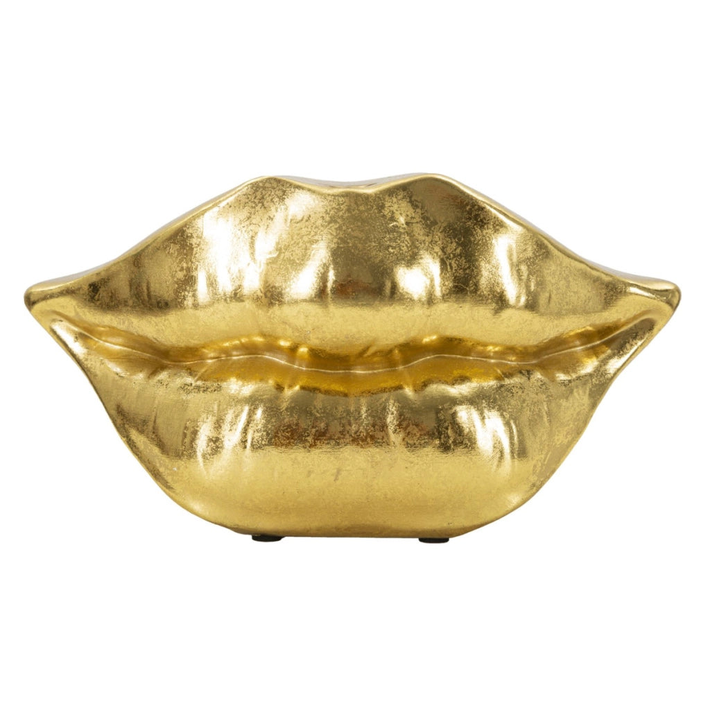 Vaso Decorativo Bocca, Oro, Poliresina, 23x8x12 cm