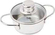 Pentola in Acciaio con Coperchio in Vetro - 12 cm, 0,5 litri, Per Cottura e Stufata di Piccole Porzioni