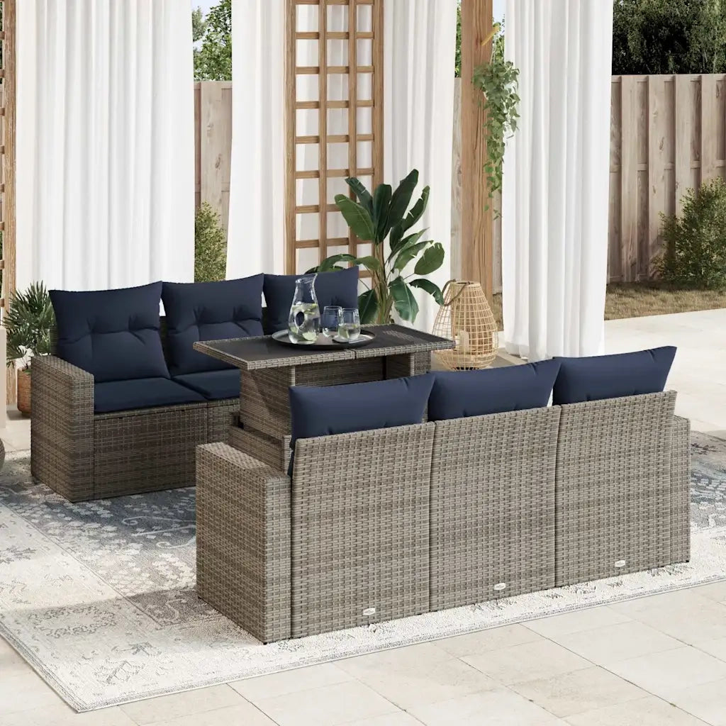 Set Divani da Giardino 7pz con Cuscini Grigio Polyrattan Acacia 3326262