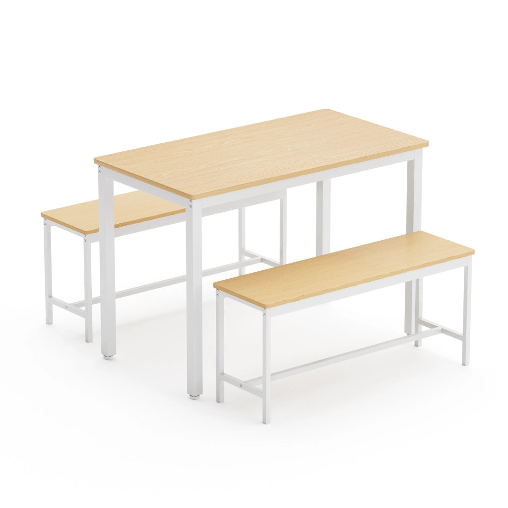 Tavolo da Pranzo con 2 Panche ¨C MINIMAL ¨C Legno Naturale e Bianco