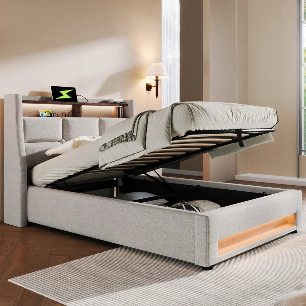 Letto imbottito con USB e LED - Xylo - 90x200 cm con materasso