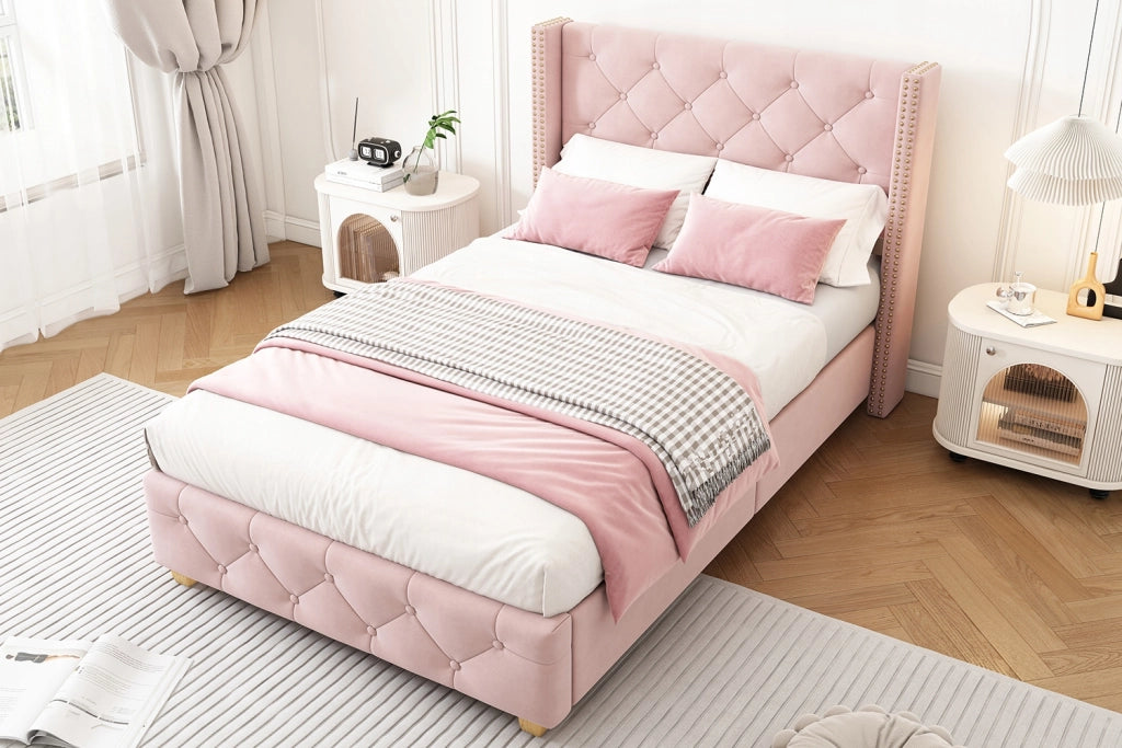 Letto imbottito 90x200 - Xylo - rosa velluto
