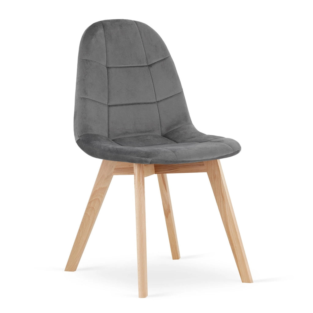 Sedia Bora in velluto grigio scuro con gambe in faggio