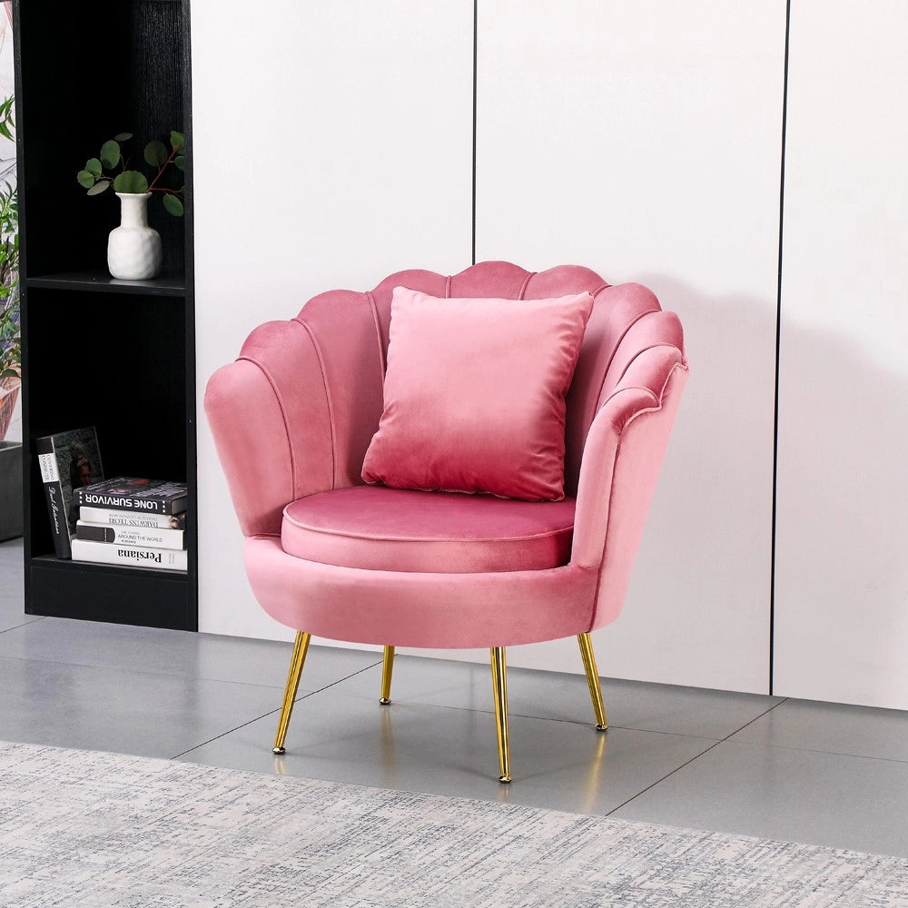 Poltrona Orel a Conchiglia in Velluto Rosa – Design Elegante e Avvolgente