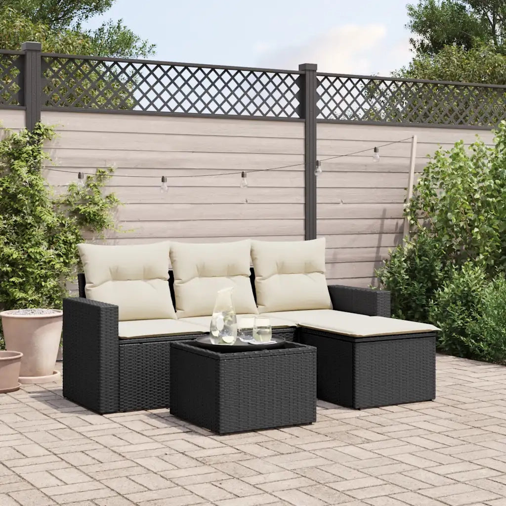 Set Divani da Giardino 5 pz | Set Salotto da Giardino con Cuscini in Polyrattan Nero