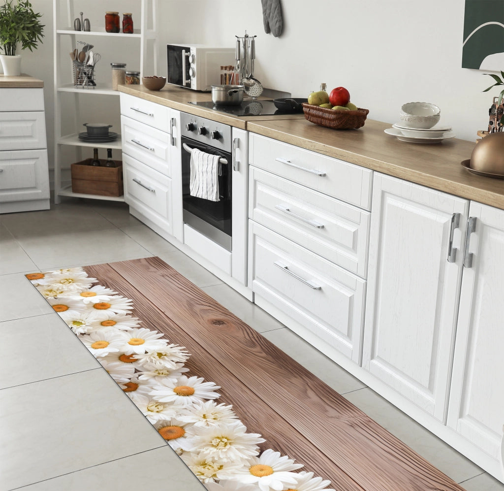 Tappeto Cucina Antiscivolo Made in Italy Passatoia Antimacchia Multiuso Corridoio Soggiorno Lavabile in Lavatrice - 50x400 - Margherite