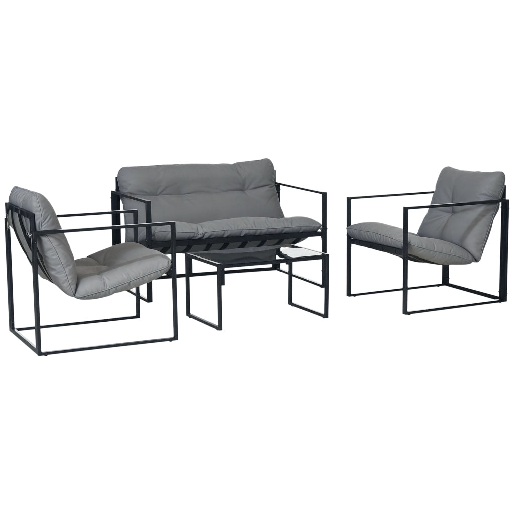 Set da giardino 4 pezzi con divano 2 posti, 2 poltrone e tavolino ¨C zephmum ¨C grigio