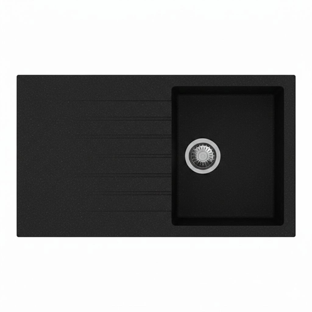Lavello 86 cm da incasso in sintetico effetto granito una vasca - Nero