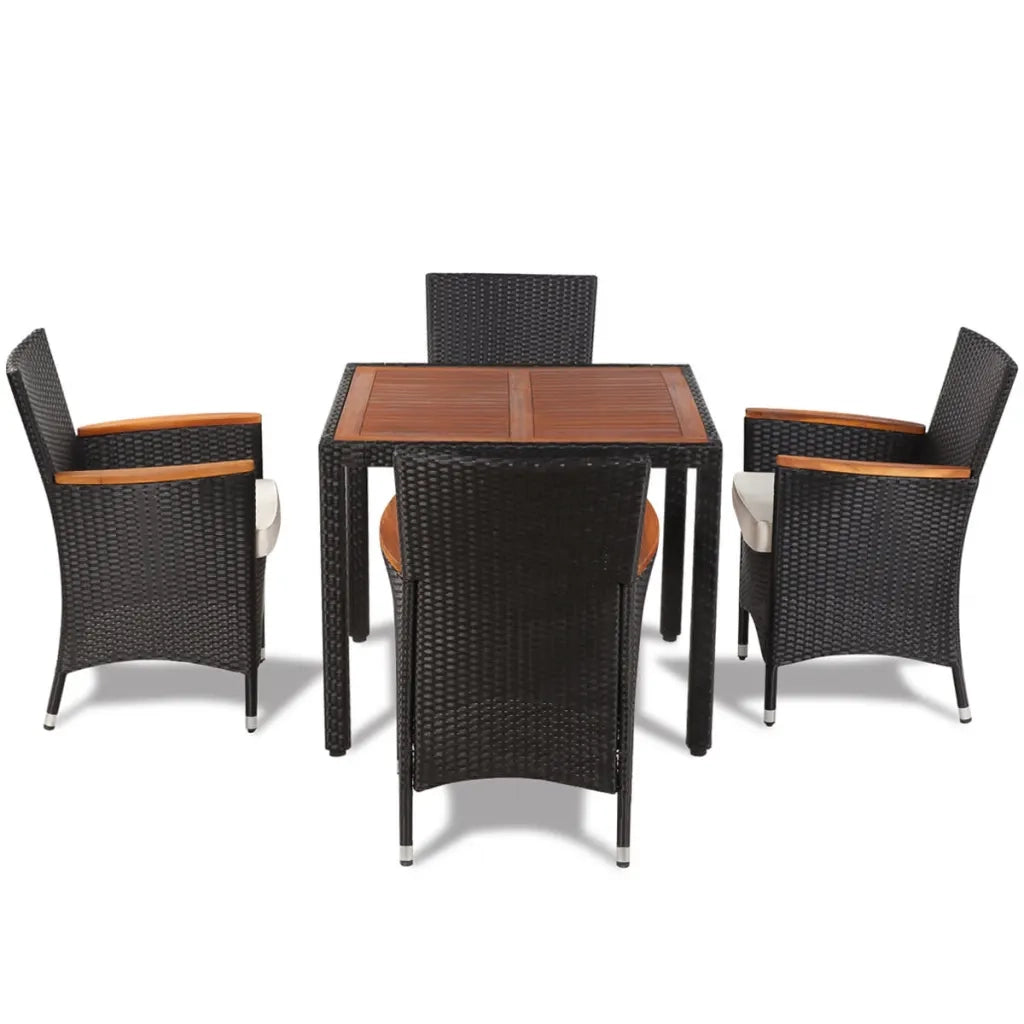 Set da Pranzo da Giardino 5 pz con Cuscini in Polyrattan Nero 41307