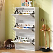 OKWISH Scarpiera con 3 Ribalte e Ripiani Regolabili, Design Moderno, per Ingresso, MDF, Bianco, 60×24×114 cm