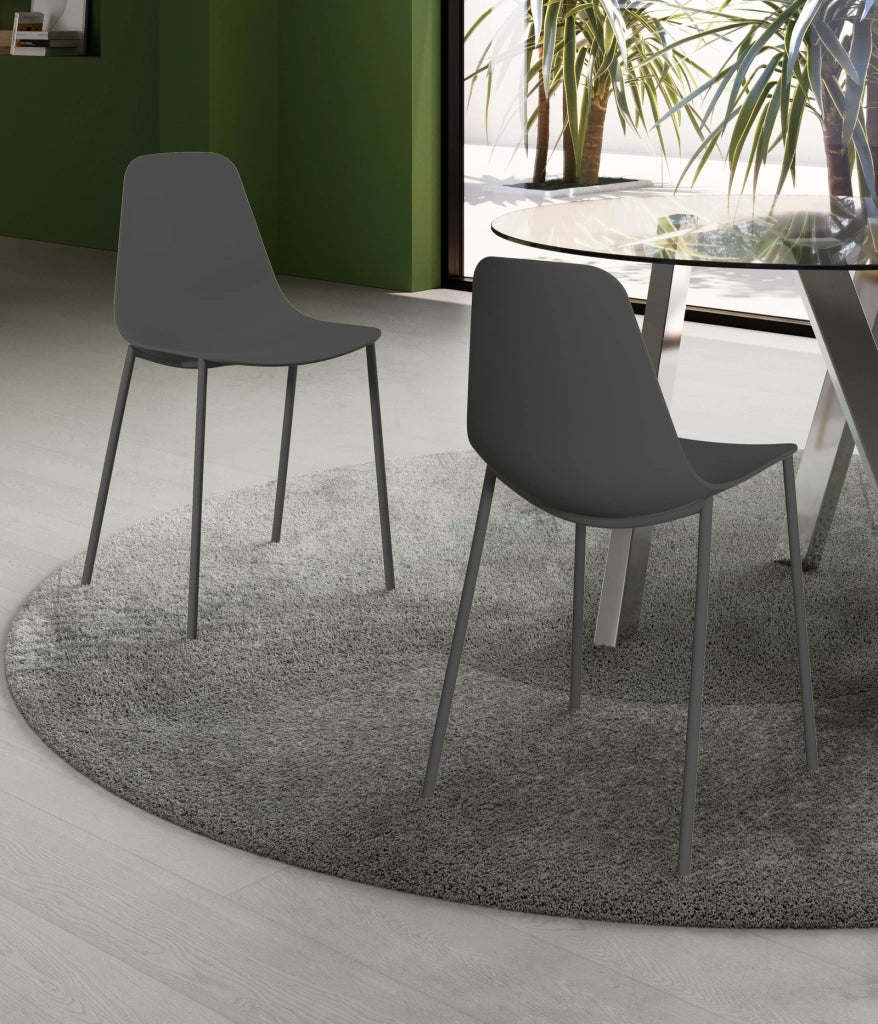 Sedia Frida Design Moderno in Polipropilene con Gambe in Metallo - Seduta Ergonomica per Arredo Interni Casa Ufficio - Grigio Scuro