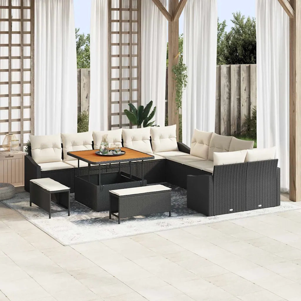 Set Divano da Giardino con cuscino 13 pcs Nero Poly Rattan 3364655