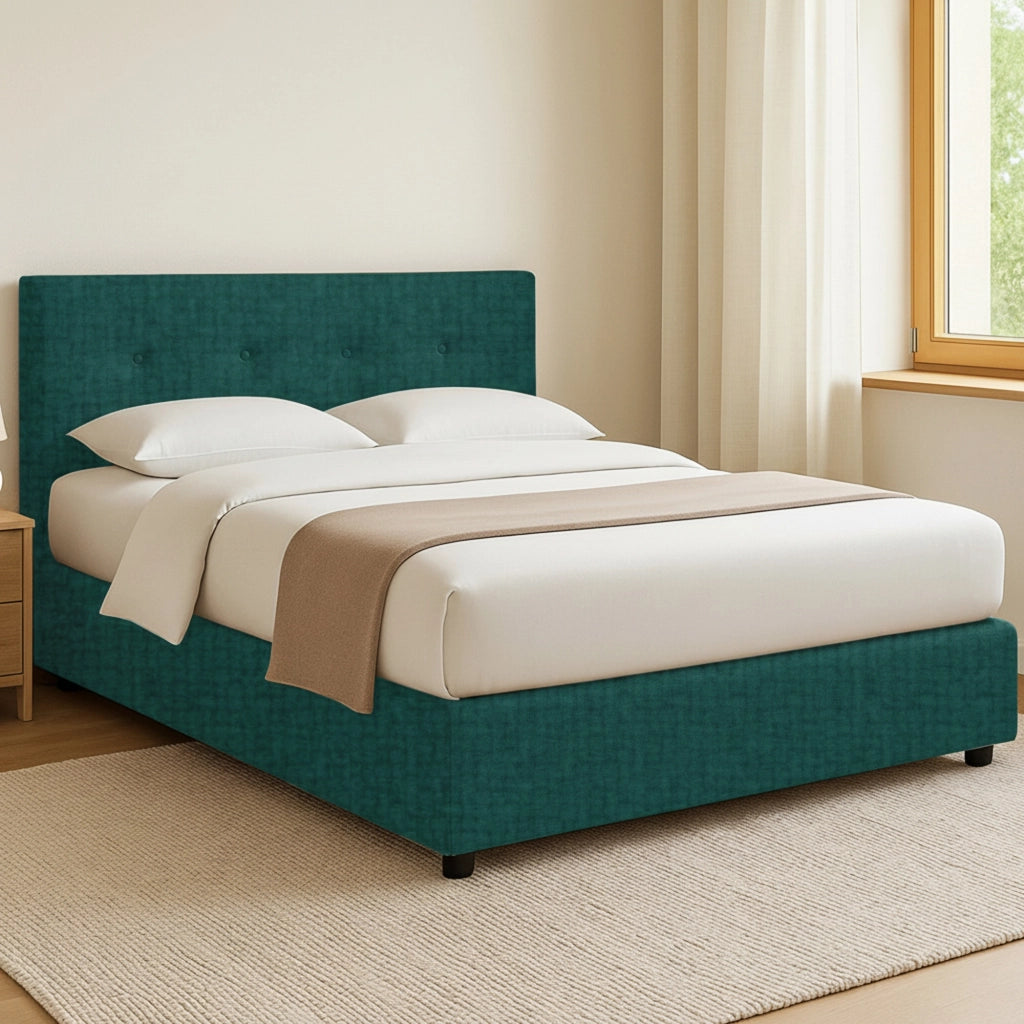 Luton, Letto Piazza e Mezza Sfoderabile Made in Italy, Verde Petrolio