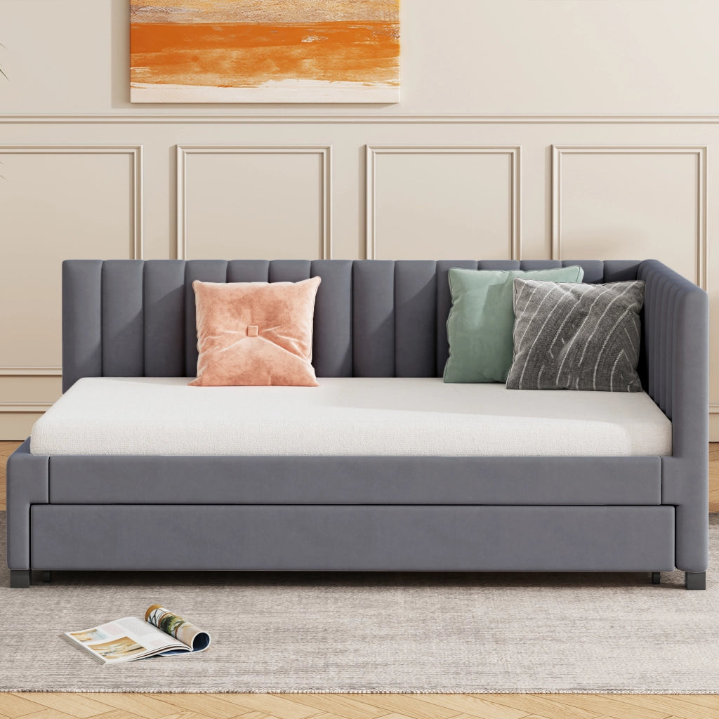 Letto sofa estraibile in velluto grigio 90x200 cm