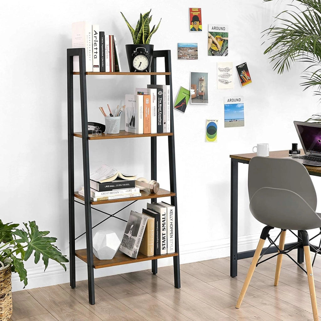 Libreria a scala industriale LLS44X in legno rustico e metallo