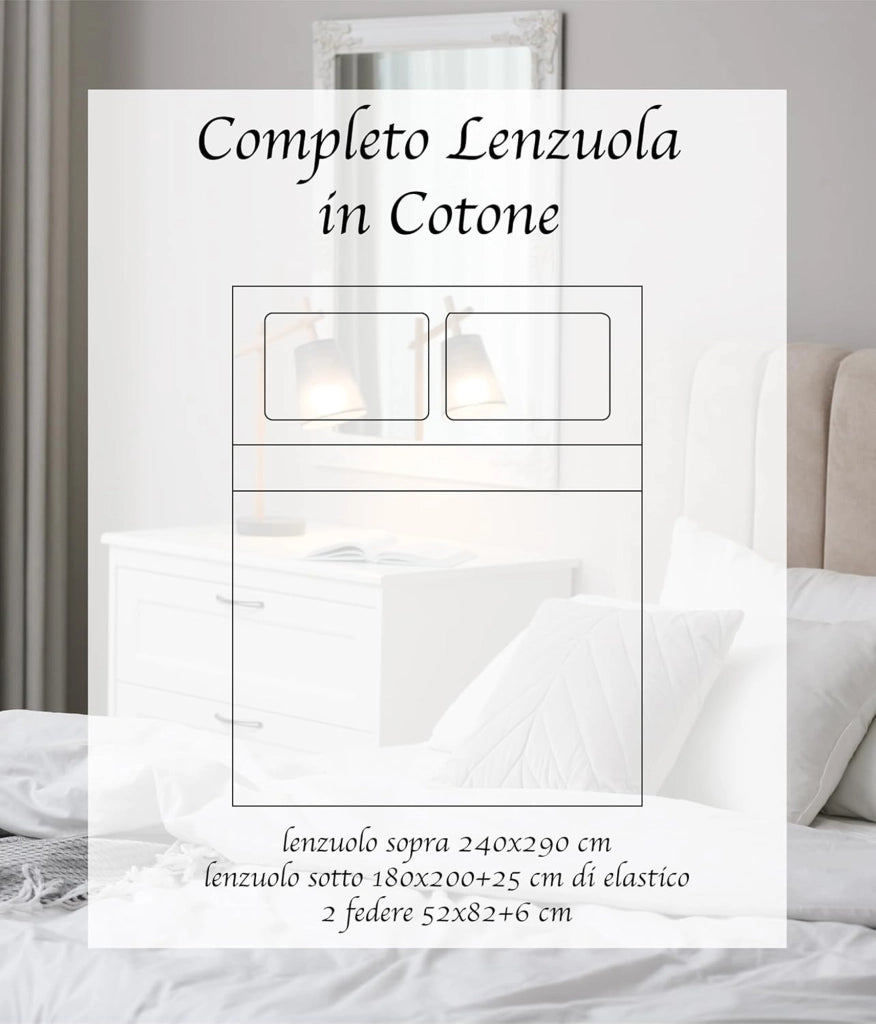 Completo Letto Lenzuola Matrimoniale,100% Cotone, Set letto, Lenzuolo Sopra, Sotto e Federe 2 Piazze Compose Beige