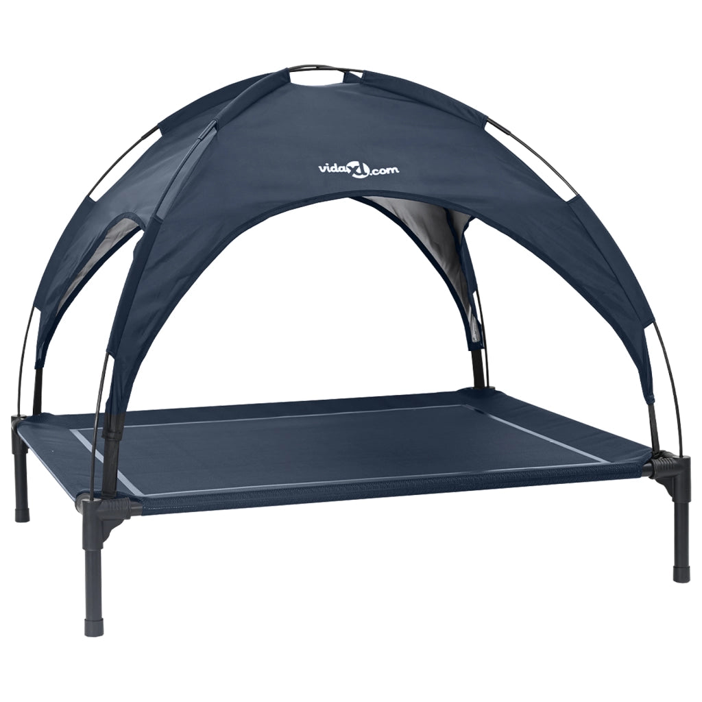 Letto per cani rialzato con tetto removibile blu navy XL acciaio