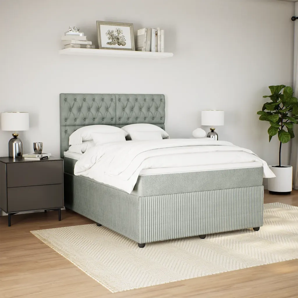 Giroletto a Molle con Materasso Grigio Chiaro 140x200cm Velluto
