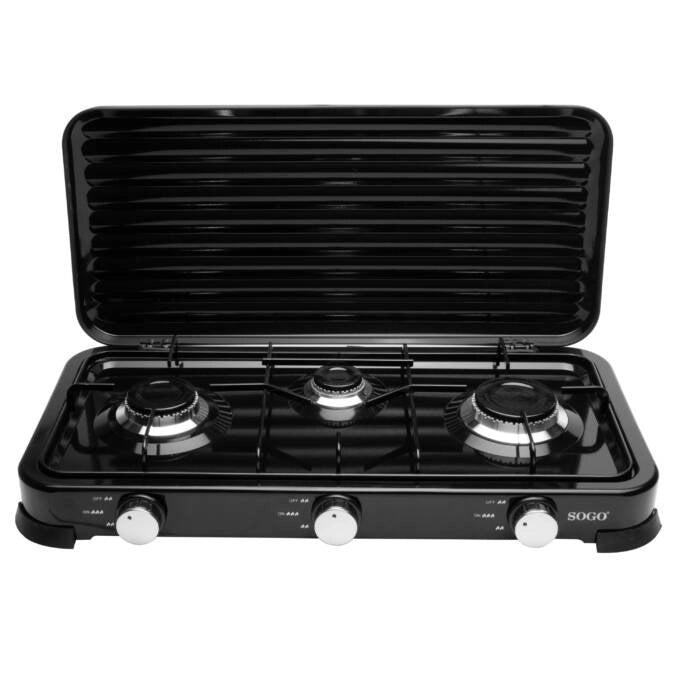 Fornello a gas 3 fuochi GPL da esterno 5,4 kW, piano smaltato con regolazione fiamma e supporti pentola - Sogo