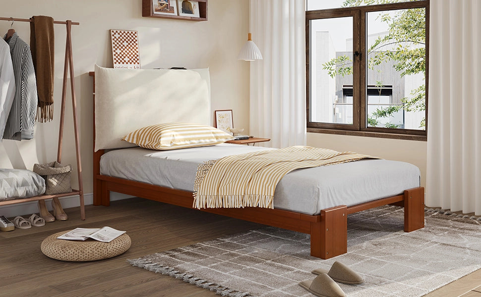 letto imbottito legno e tessuto marrone scuro 90 x 200 cm