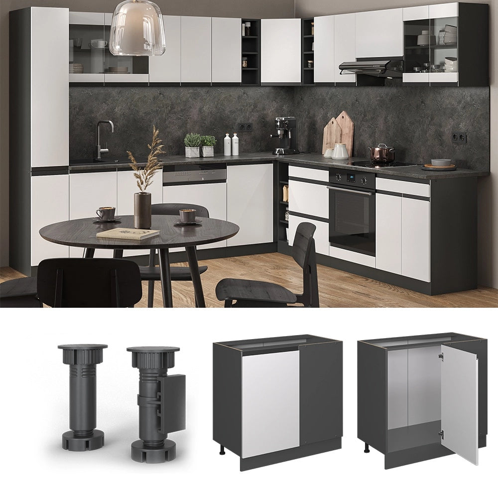 Mobile ad angolo cucina R-Line Bianco/Antracite 86 cm J-Shape PL Marmo Vicco