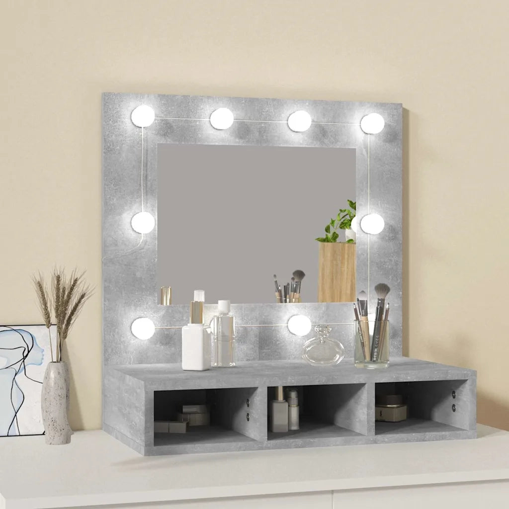 Mobile a Specchio con LED-Armadietto a Specchio Grigio Cemento 60x31,5x62 cm