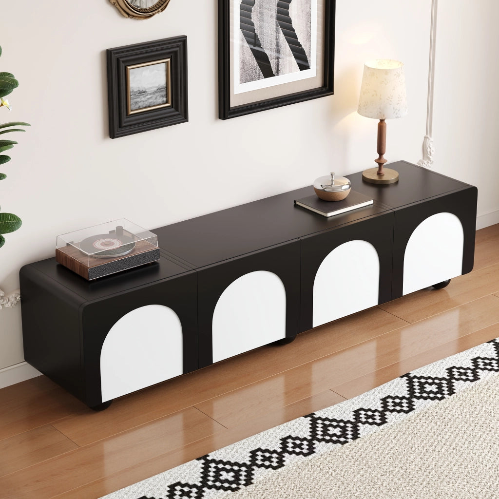 Cassettiera TV nera e bianca in MDF lunghezza 180 cm