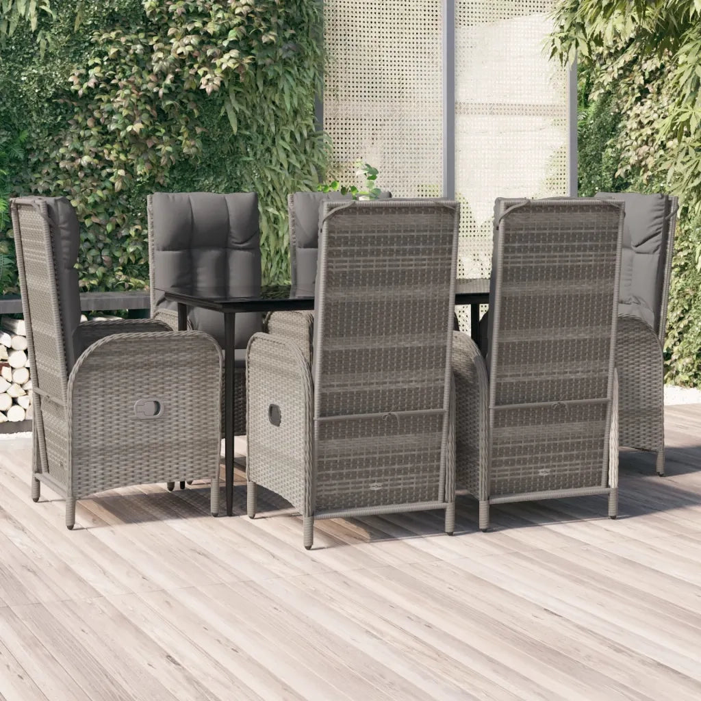 Set da Pranzo Giardino 7pz Nero e Grigio con Cuscini Polyrattan 3185180