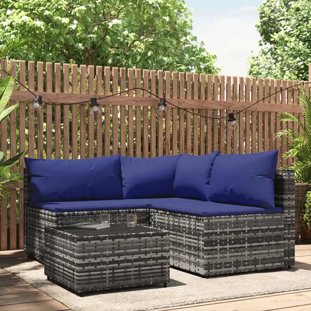 Set Divani da Giardino 4 pz con Cuscini in Polyrattan Grigio 319845