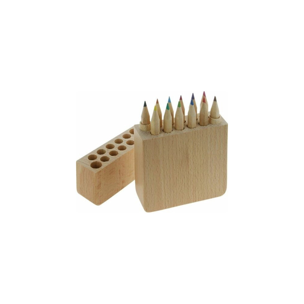 Trade Shop - Astuccio In Legno Naturale Con 12 Pastelli Colorati Portapastelli -