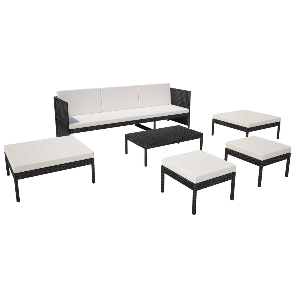 Set Divani da Giardino 6 pz | Set Salotto da Giardino con Cuscini in Polyrattan Nero