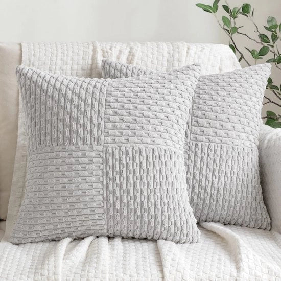 Copriporta a patchwork di corduroy per divano e camera da letto - Moderno e morbido - 50x50 cm - Grigio chiaro - 2 pezzi