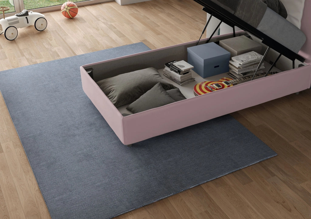 BS COM Letto singolo contenitore imbottito 90x210 microfibra tè verde