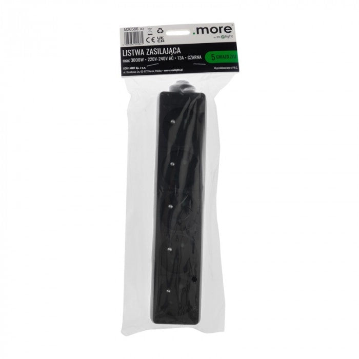 Multipresa 5 prese con terra nera senza cavo Ecolight