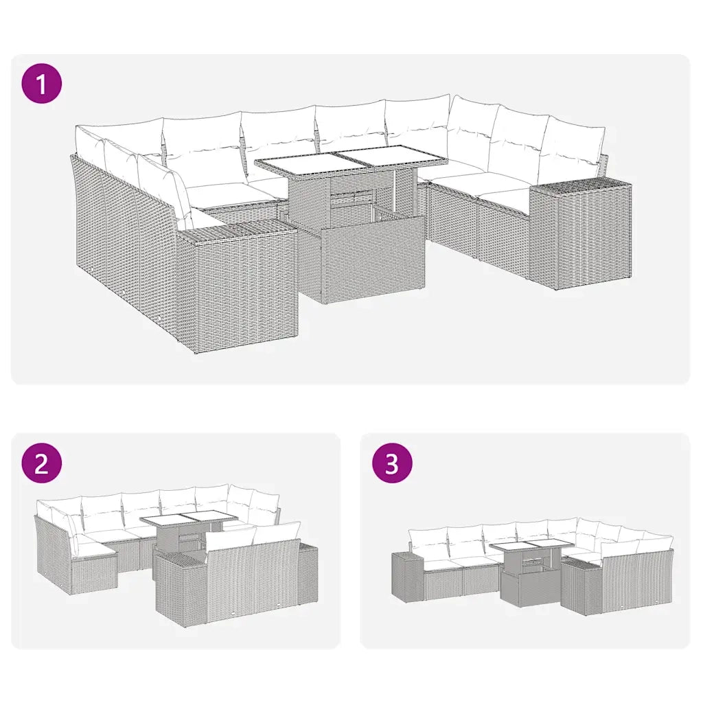 Divano Giardino 10 pz con Cuscini Grigio in Polyrattan Acacia 3326862