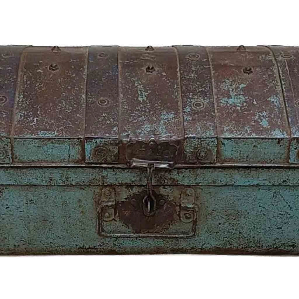 Valigia metallo artigianale blu 67x37x25h cm
