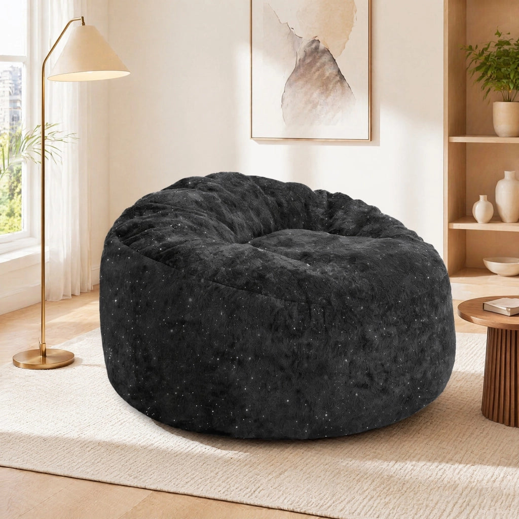 Poltrona bean bag con schienale alto curvo in flanella nera