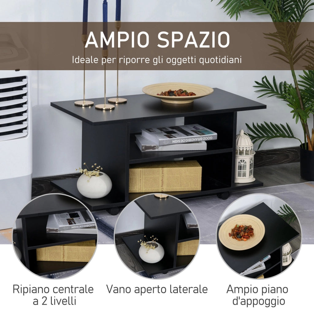 Mobile TV con Ripiani e Ruote ¨C Zephmum ¨C Nero 80x40x40 cm